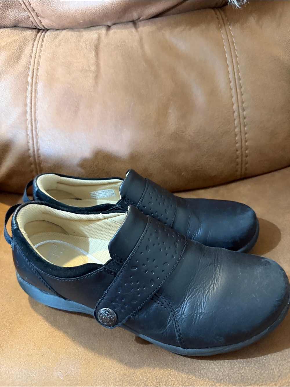 Dansko Black Leather Slip-On Clogs